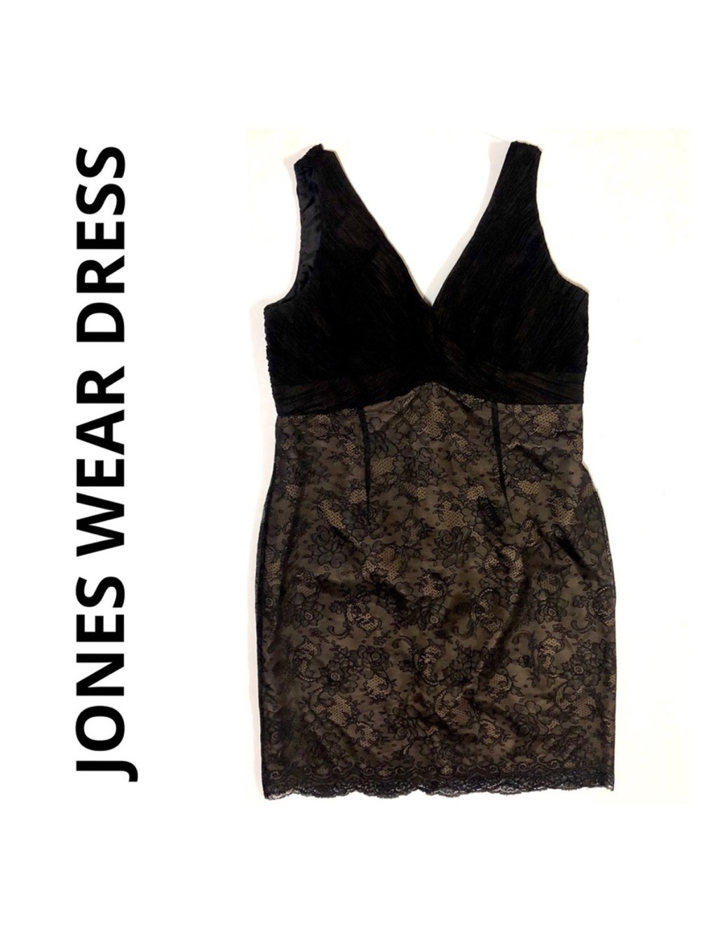 Jones Wear Black Lace V-Neck Sheath • Sz 16